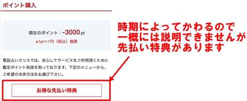 電話占いカリス　支払い画面
