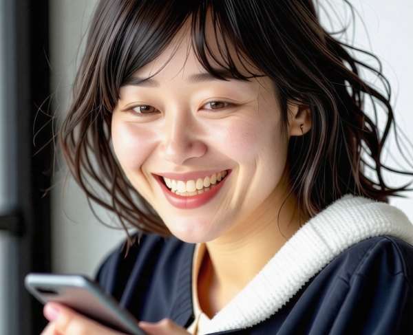 スマートフォンでウラスピの口コミを確認し離婚相談の参考にする女性