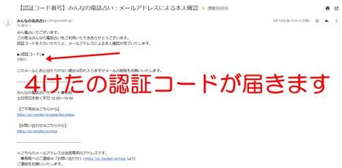 みんなの電話占い会員登録認証コード