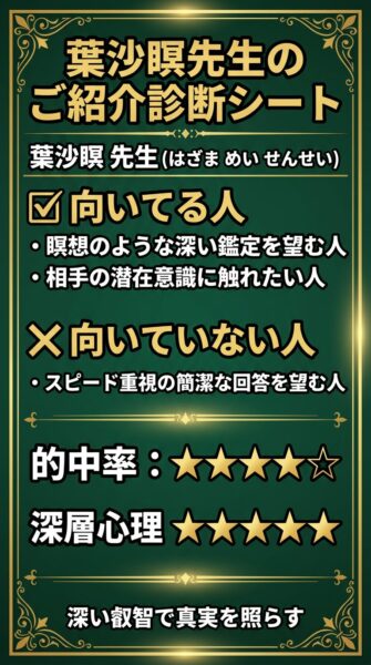 電話占いウィル 葉沙瞑(ハスナメイ)先生